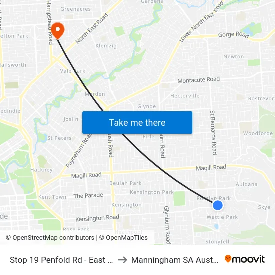 Stop 19 Penfold Rd - East side to Manningham SA Australia map