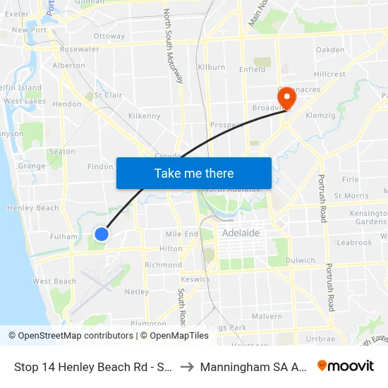 Stop 14 Henley Beach Rd - South side to Manningham SA Australia map