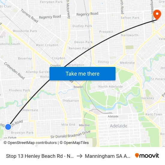 Stop 13 Henley Beach Rd - North side to Manningham SA Australia map