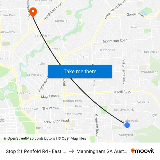 Stop 21 Penfold Rd - East side to Manningham SA Australia map