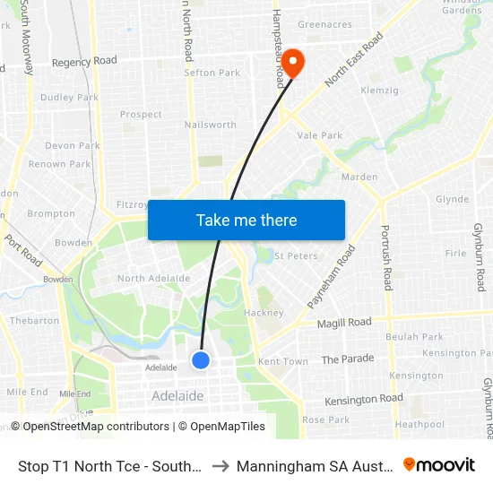 Stop T1 North Tce - South side to Manningham SA Australia map