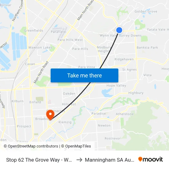 Stop 62 The Grove Way - West side to Manningham SA Australia map