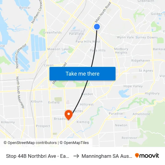 Stop 44B Northbri Ave - East side to Manningham SA Australia map