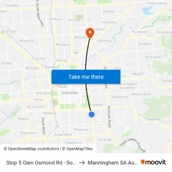 Stop 5 Glen Osmond Rd - South side to Manningham SA Australia map