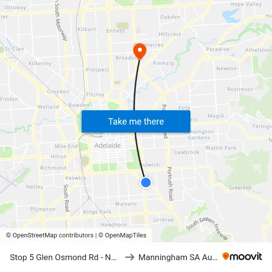 Stop 5 Glen Osmond Rd - North side to Manningham SA Australia map