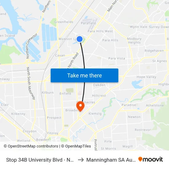 Stop 34B University Blvd - North side to Manningham SA Australia map