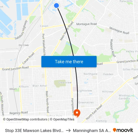 Stop 33E Mawson Lakes Blvd - East side to Manningham SA Australia map