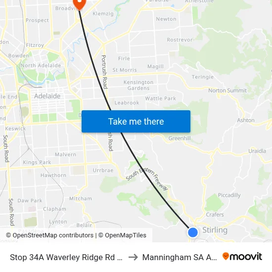 Stop 34A Waverley Ridge Rd - East side to Manningham SA Australia map