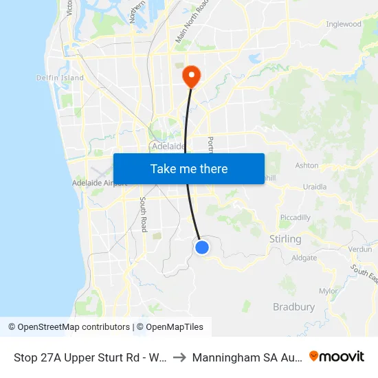 Stop 27A Upper Sturt Rd - West side to Manningham SA Australia map