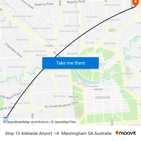 Stop 10 Adelaide Airport to Manningham SA Australia map
