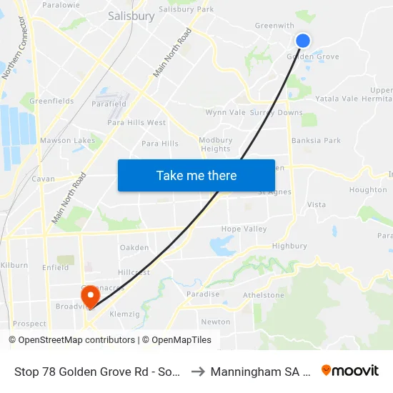 Stop 78 Golden Grove Rd - South East side to Manningham SA Australia map
