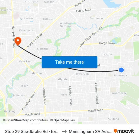 Stop 29 Stradbroke Rd - East side to Manningham SA Australia map