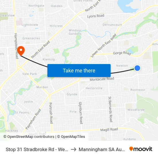 Stop 31 Stradbroke Rd - West side to Manningham SA Australia map