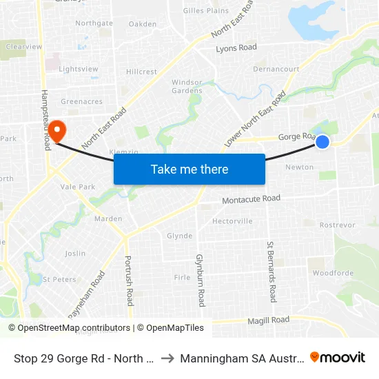 Stop 29 Gorge Rd - North side to Manningham SA Australia map