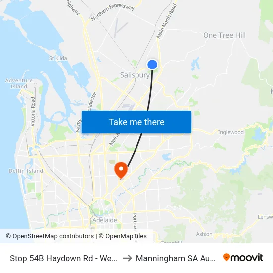 Stop 54B Haydown Rd - West side to Manningham SA Australia map