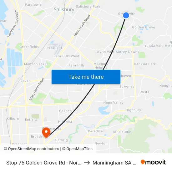 Stop 75 Golden Grove Rd - North West side to Manningham SA Australia map