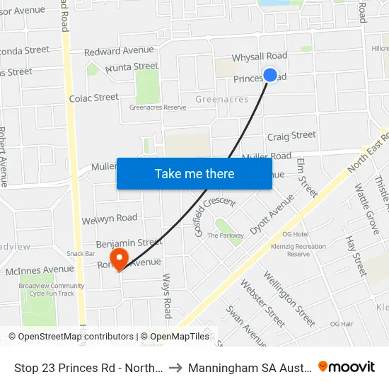 Stop 23 Princes Rd - North side to Manningham SA Australia map