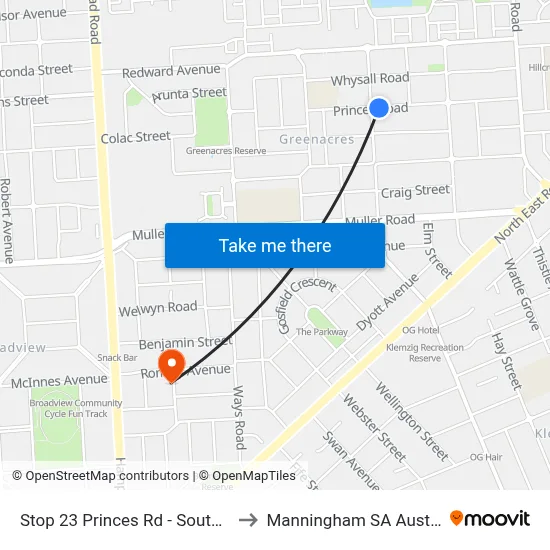 Stop 23 Princes Rd - South side to Manningham SA Australia map