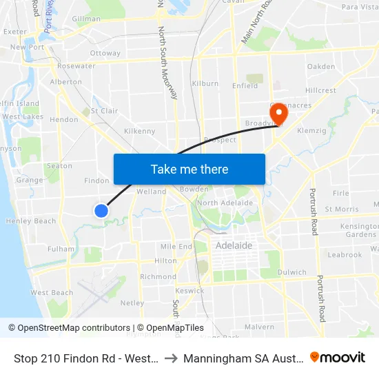 Stop 210 Findon Rd - West side to Manningham SA Australia map