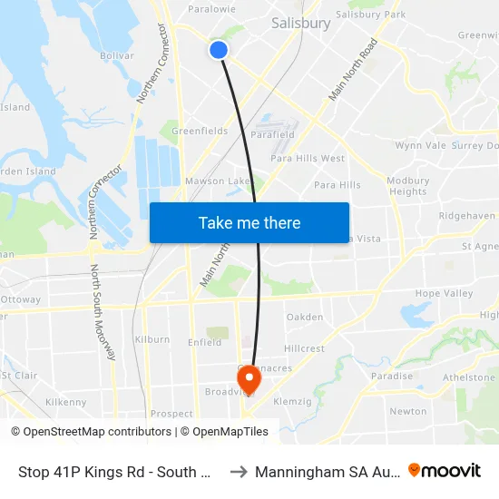 Stop 41P Kings Rd - South West side to Manningham SA Australia map