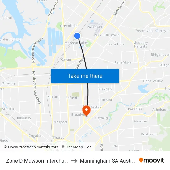 Zone D Mawson Interchange to Manningham SA Australia map