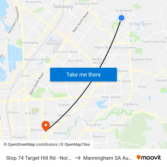 Stop 74 Target Hill Rd - North side to Manningham SA Australia map