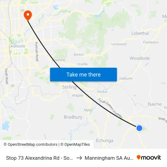 Stop 73 Alexandrina Rd - South side to Manningham SA Australia map