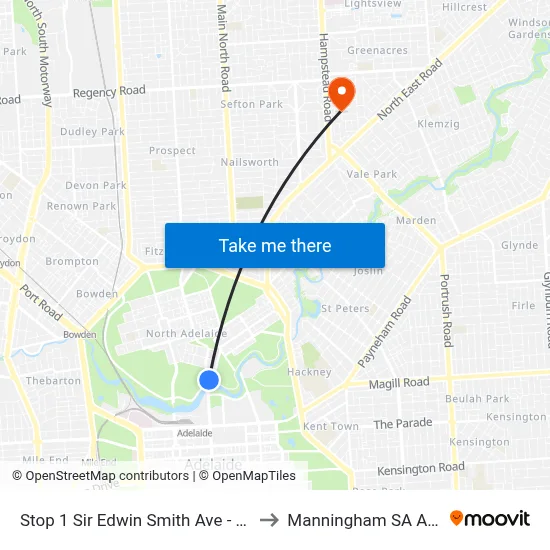 Stop 1 Sir Edwin Smith Ave - North side to Manningham SA Australia map