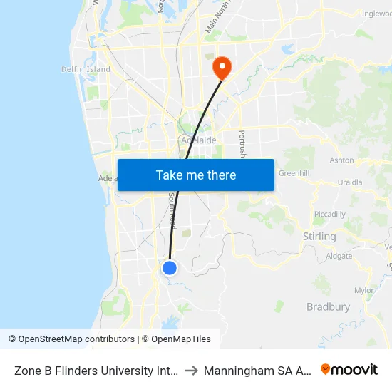 Zone B Flinders University Interchange to Manningham SA Australia map