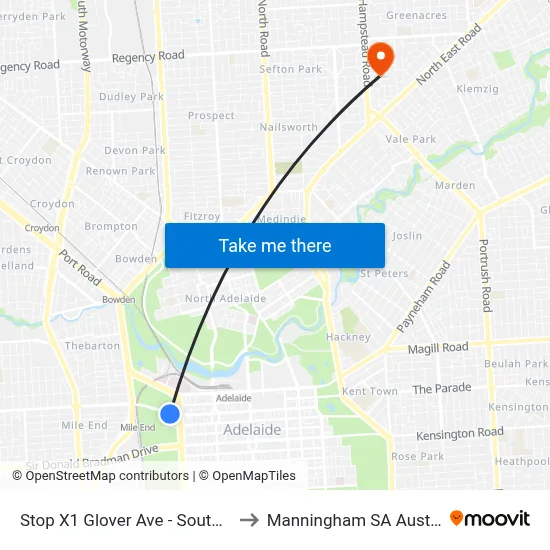 Stop X1 Glover Ave - South side to Manningham SA Australia map