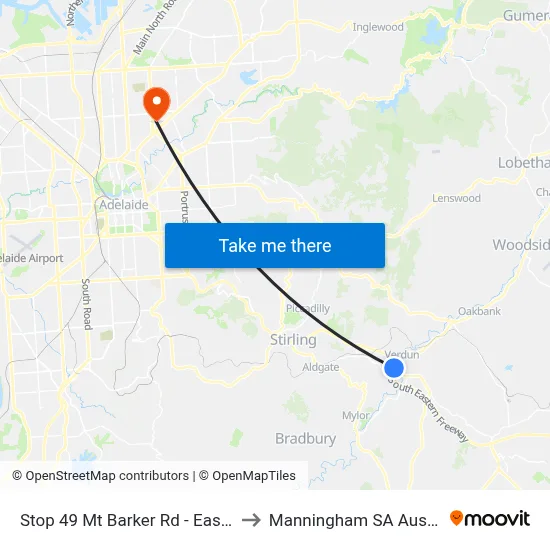 Stop 49 Mt Barker Rd - East side to Manningham SA Australia map