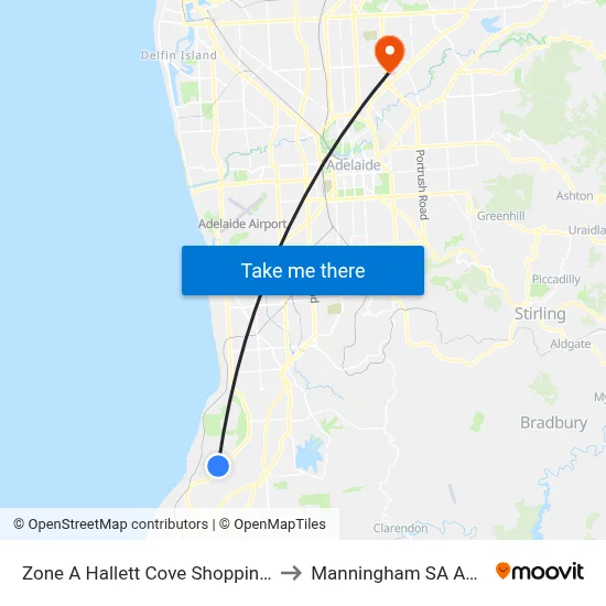 Zone A Hallett Cove Shopping Centre to Manningham SA Australia map