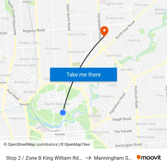 Stop 2 / Zone B King William Rd - North West side to Manningham SA Australia map