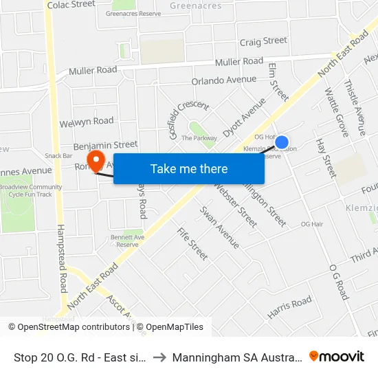 Stop 20 O.G. Rd - East side to Manningham SA Australia map