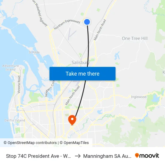 Stop 74C President Ave - West side to Manningham SA Australia map