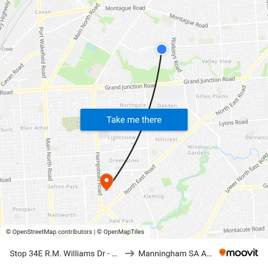 Stop 34E R.M. Williams Dr - West side to Manningham SA Australia map