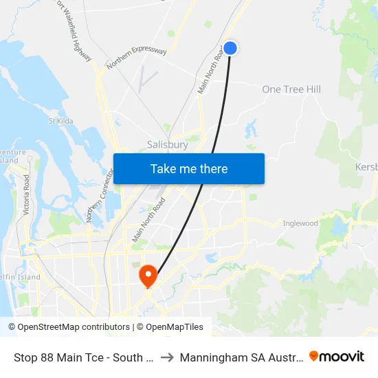 Stop 88 Main Tce - South side to Manningham SA Australia map