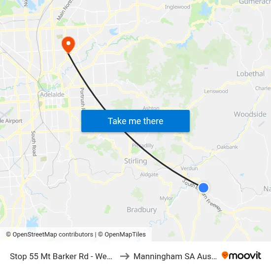 Stop 55 Mt Barker Rd - West side to Manningham SA Australia map