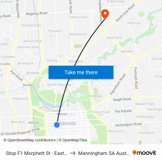 Stop F1 Morphett St - East side to Manningham SA Australia map