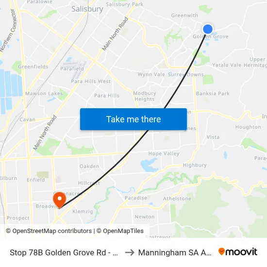 Stop 78B Golden Grove Rd - West side to Manningham SA Australia map