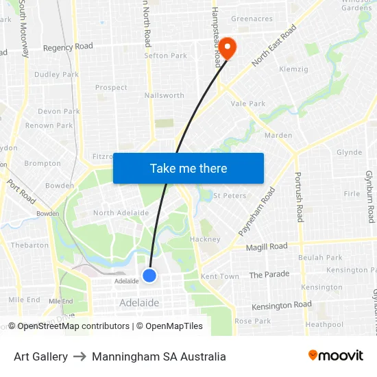 Art Gallery to Manningham SA Australia map