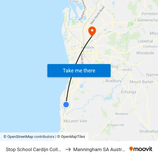 Stop School Cardijn College to Manningham SA Australia map