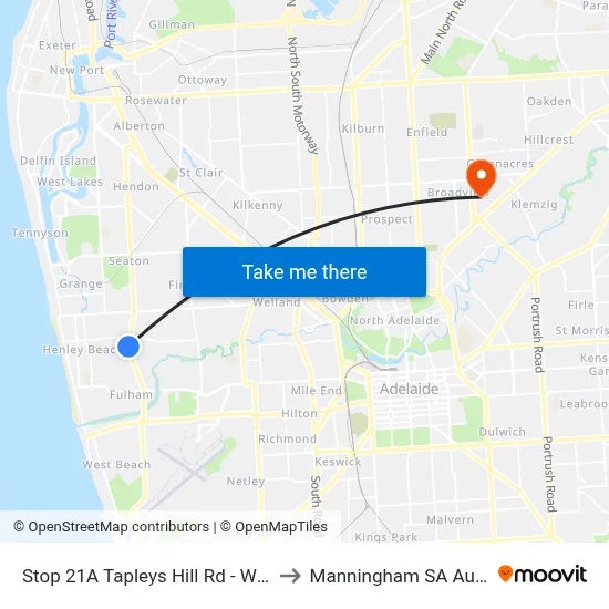 Stop 21A Tapleys Hill Rd - West side to Manningham SA Australia map