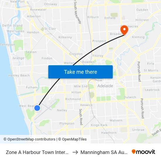 Zone A Harbour Town Interchange to Manningham SA Australia map