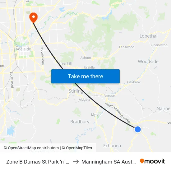 Zone B Dumas St Park 'n' Ride to Manningham SA Australia map