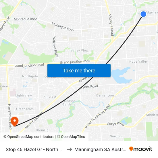 Stop 46 Hazel Gr - North side to Manningham SA Australia map