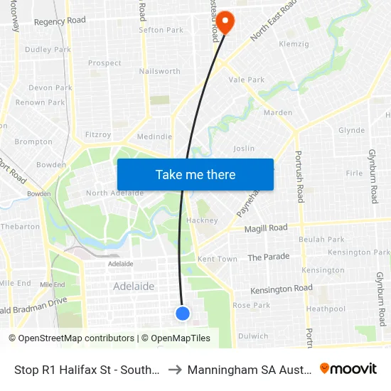 Stop R1 Halifax St - South side to Manningham SA Australia map