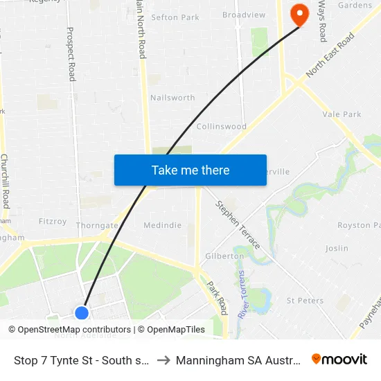 Stop 7 Tynte St - South side to Manningham SA Australia map