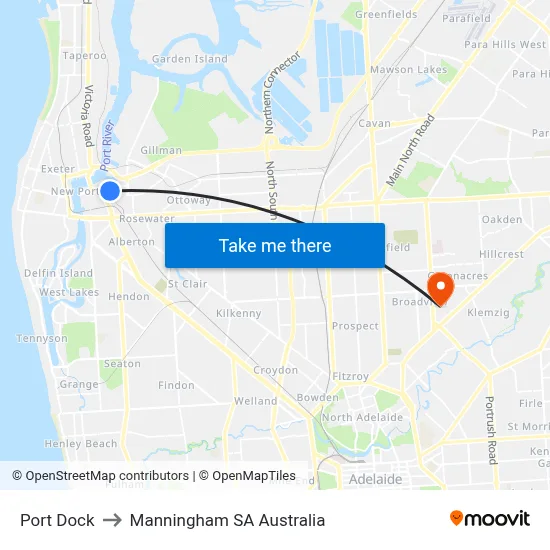 Port Dock to Manningham SA Australia map