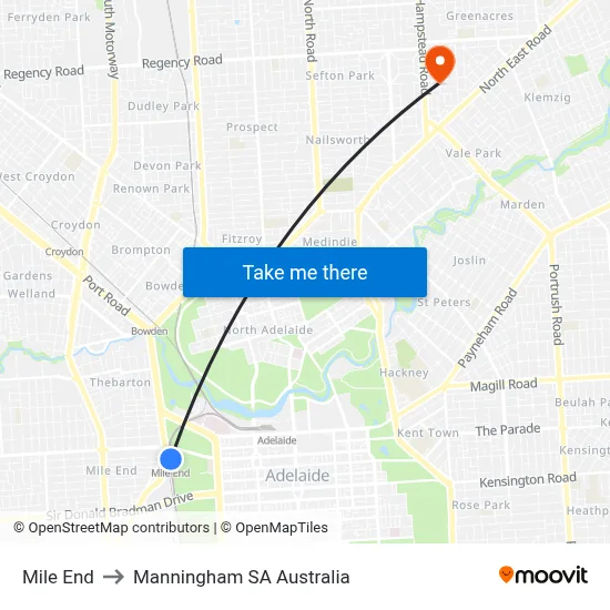 Mile End to Manningham SA Australia map